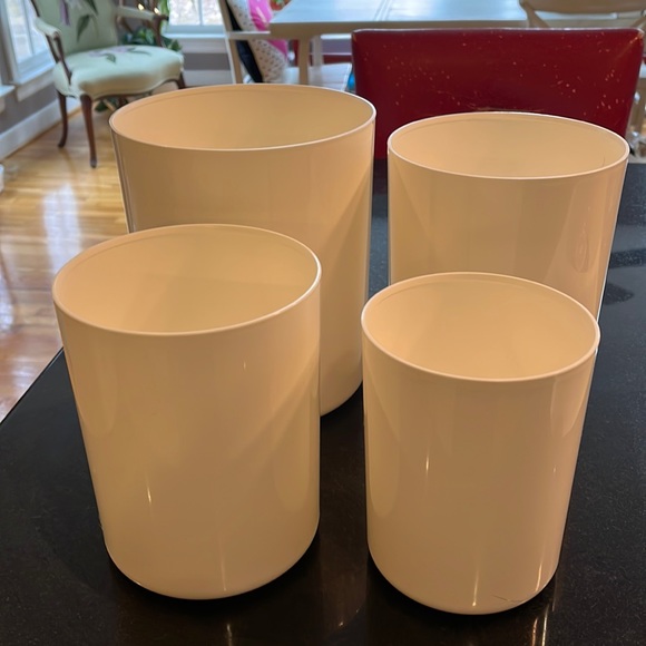 Tupperware Vintage One Touch - Set of 4 Nesting White Canisters Blue Seal - Picture 5 of 16